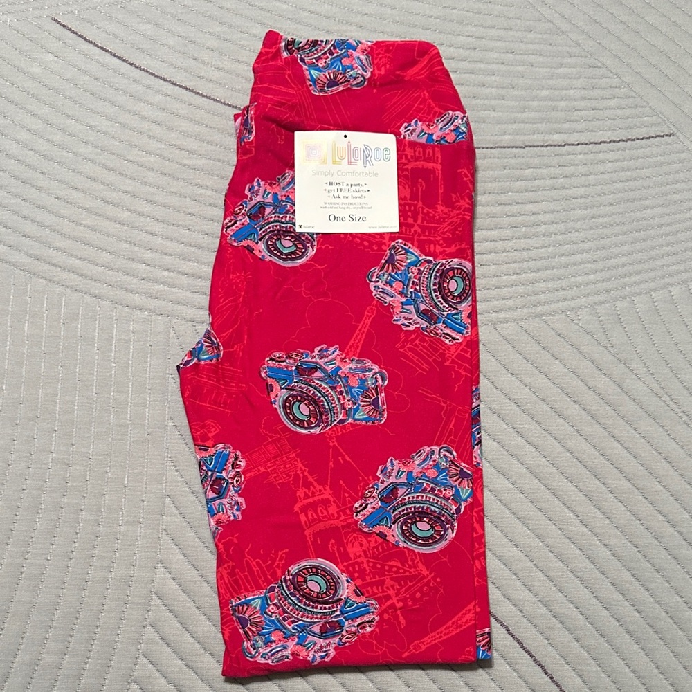 Beautiful pink camera LulaRoe leggings OS